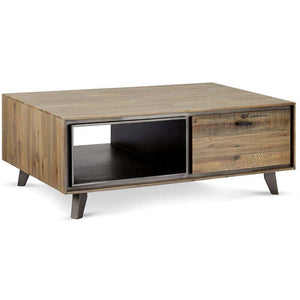 Couchtisch Mety (1 Schublade, Massivholz, braun)