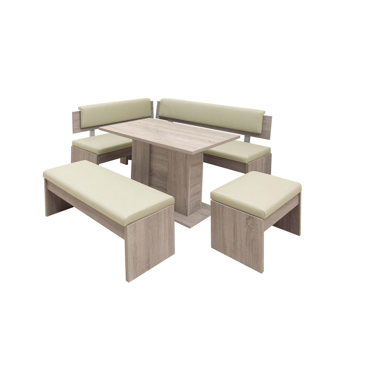 Esszimmergarnitur Elinor - Eckbank, Tisch, 2x Hocker (Eiche, beige)