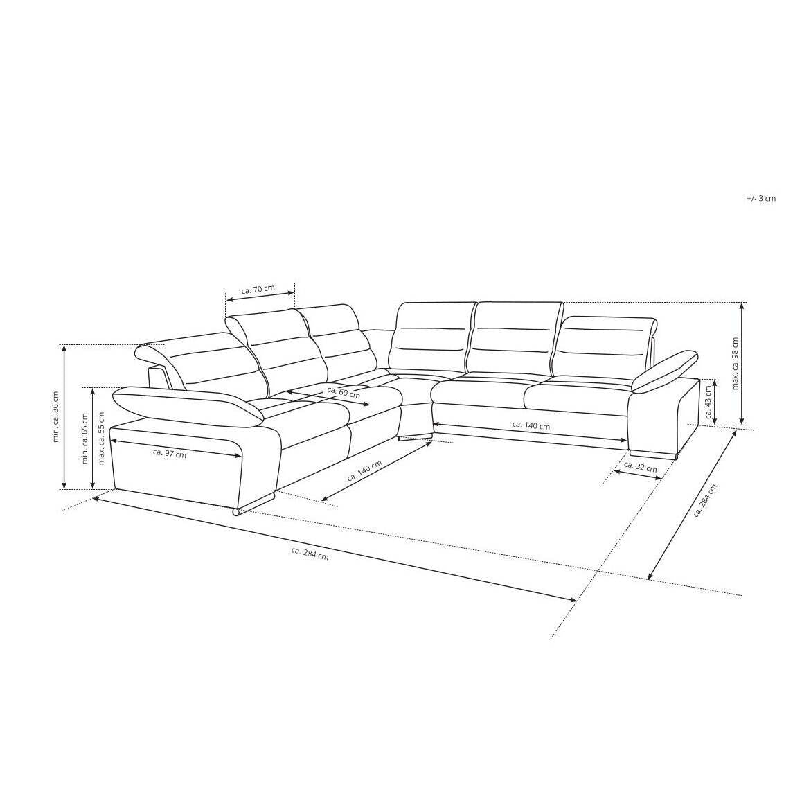 Korfu klappbares Ecksofa I Universalecke schwarz | OkayMoebel.de