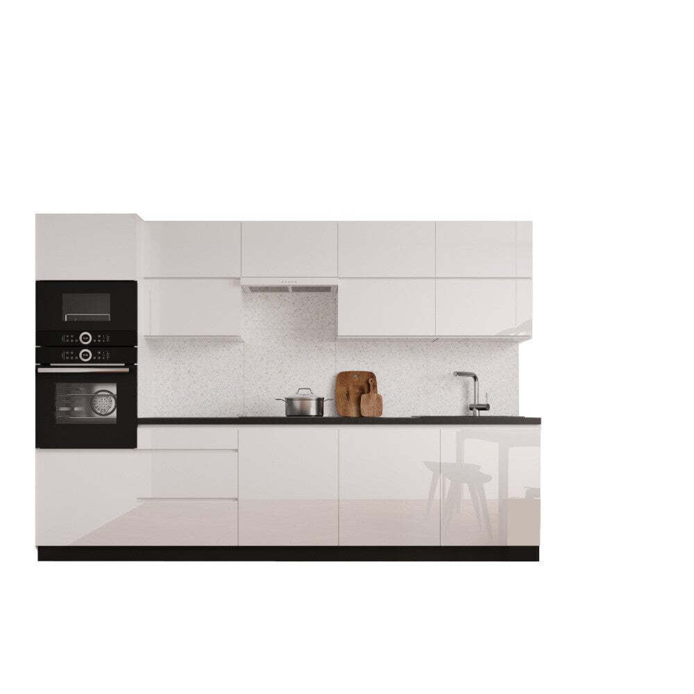Küche Electra 300 cm (weiß hochglanz, lackiert)