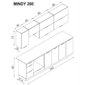 Küche Mindy 260 cm (matt grau)